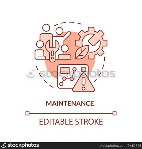 Editable maintenance red icon concept, isolated vector, sustainable office thin line illustration.. 2D customizable maintenance line icon concept
