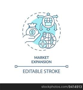 Editable market expansion icon, isolated vector, foreign direct investment thin line illustration.. Customizable market expansion linear icon FDI concept