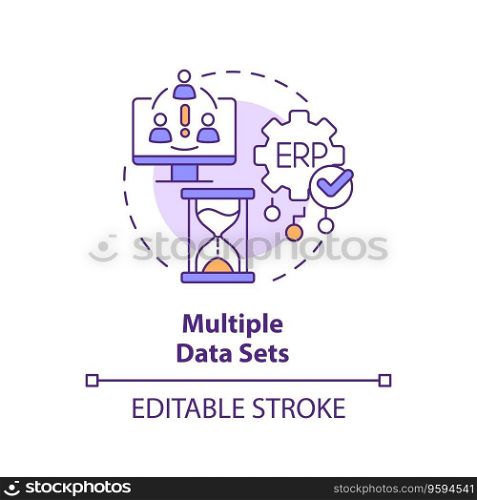 Editable multiple data sets icon concept, isolated vector, enterprise resource planning thin line illustration.. 2D multiple data sets line icon concept