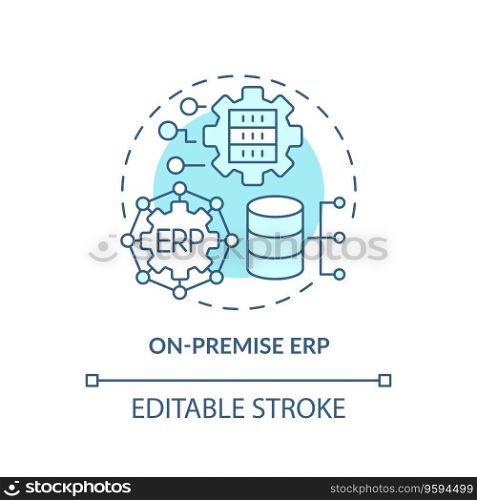 Editable on-premise ERP blue icon concept, isolated vector, enterprise resource planning thin line illustration.. 2D customizable on-premise ERP blue icon concept