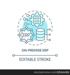 Editable on-premise ERP blue icon concept, isolated vector, enterprise resource planning thin line illustration.. 2D customizable on-premise ERP blue icon concept