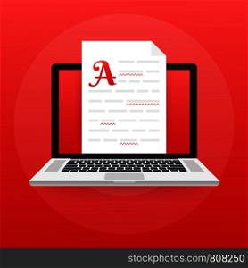 Editable online document. Creative writing and storytelling, copywriting . Online education, distant learning concept. Vector stock illustration