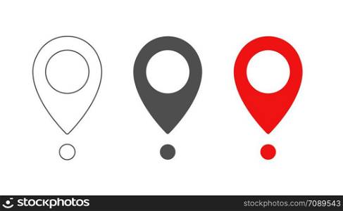Editable outline, grey, and red map pointer. Pin mark icon. Vector design element.