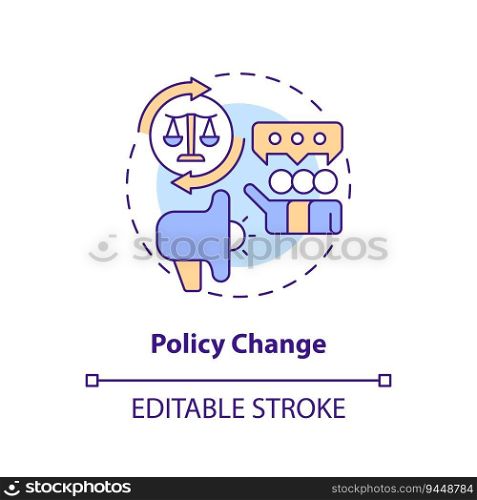 Editable policy change icon concept, isolated vector, lobbying government thin line illustration.. 2D customizable policy change icon concept