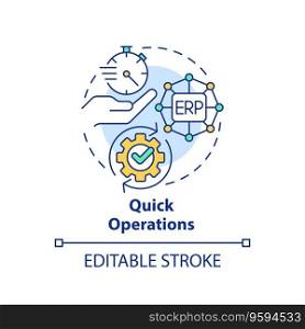 Editable quick operations icon concept, isolated vector, enterprise resource planning thin line illustration.. 2D customizable quick operations line icon concept