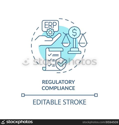 Editable regulatory compliance blue icon concept, isolated vector, enterprise resource planning thin line illustration.. 2D regulatory compliance blue icon concept