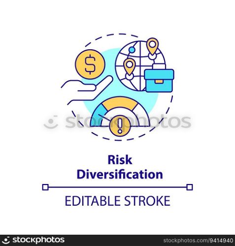 Editable risk diversification icon, isolated vector, foreign direct investment thin line illustration.. Customizable risk diversification icon FDI concept