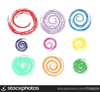 Editable set of spiral circles for design and decoration. Flat style isolated on white background.