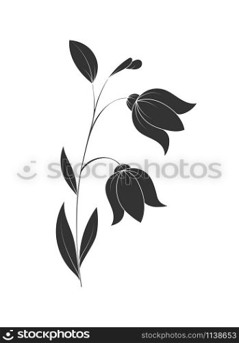Editable silhouette of a flower with petals. A Doodle-style outline is isolated on a white background. Flat design for postcards, scrapbooking and decoration.