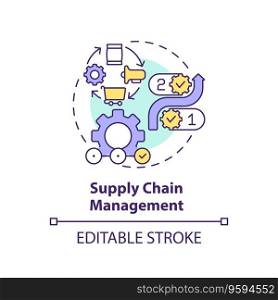 Editable supply chain management icon concept, isolated vector, enterprise resource planning thin line illustration.. 2D supply chain management line icon concept
