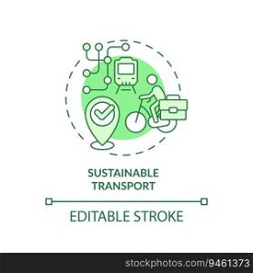Editable sustainable transport green icon concept, isolated vector, sustainable office thin line illustration.. 2D customizable sustainable transport line icon concept