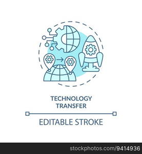 Editable technology transfer icon, isolated vector, foreign direct investment thin line illustration.. Customizable technology transfer linear icon FDI concept