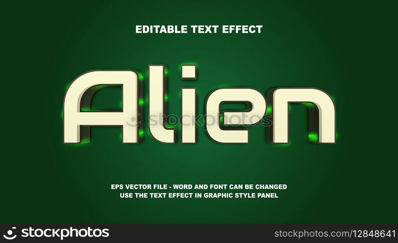 Editable Text Effect Alien 3D Vector Template