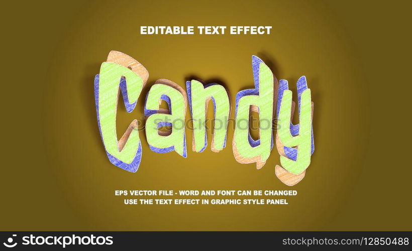 Editable Text Effect Candy 3D Vector Template