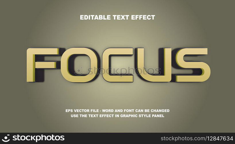 Editable Text Effect Focus 3D Vector Template