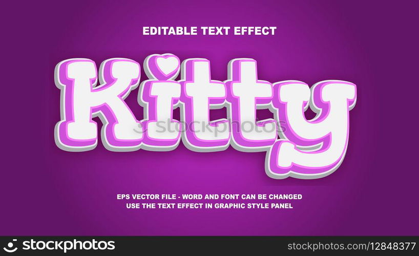 Editable Text Effect Kitty 3D Vector Template