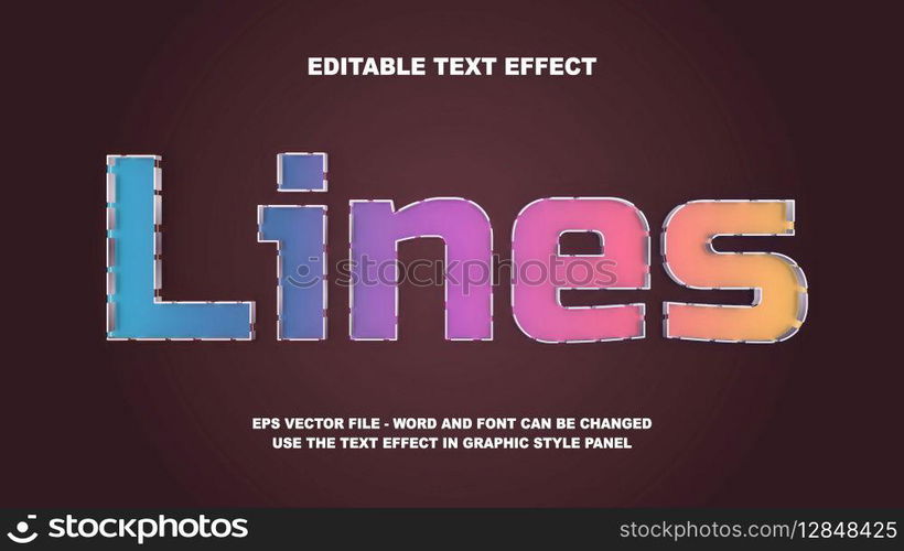 Editable Text Effect Lines 3D Vector Template
