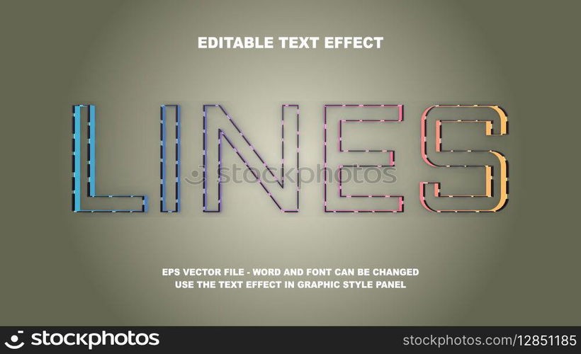 Editable Text Effect Lines 3D Vector Template