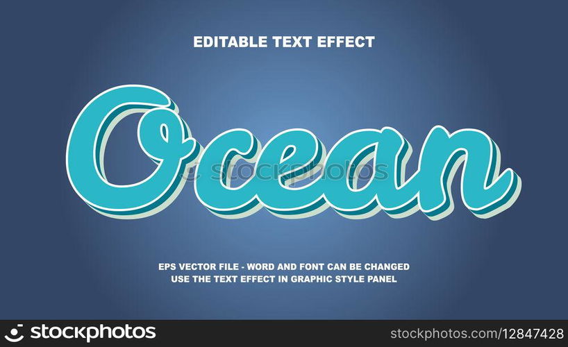 Editable Text Effect Ocean 3D Vector Template