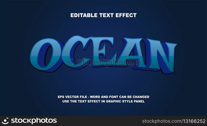 Editable Text Effect Ocean 3D Vector Template