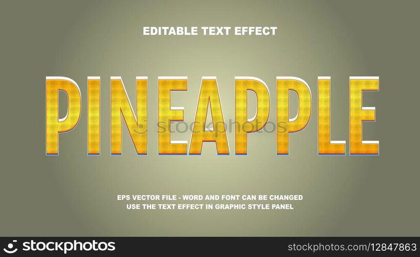 Editable Text Effect Pineapple 3D Vector Template