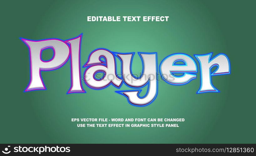 Editable Text Effect Player 3D Vector Template