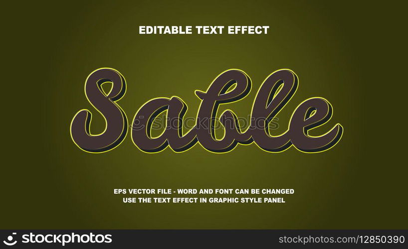 Editable Text Effect Sable 3D Vector Template