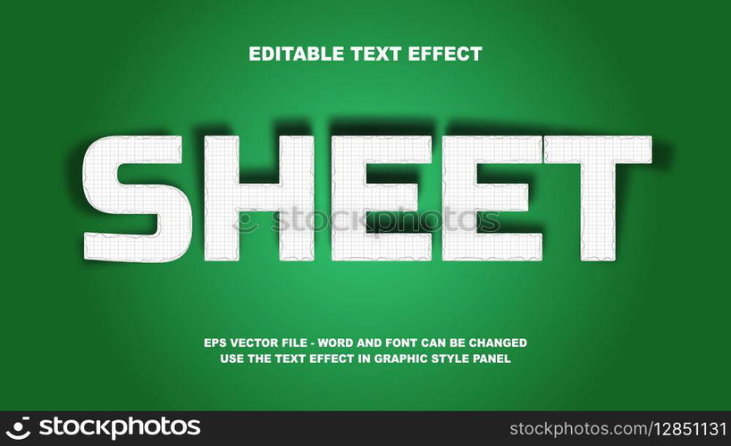 Editable Text Effect Sheet 3D Vector Template