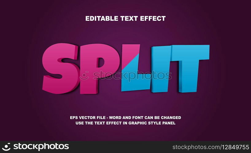 Editable Text Effect Split 3D Vector Template
