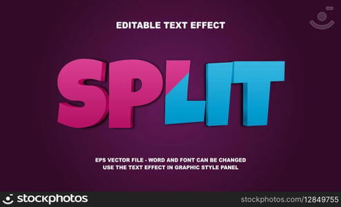 Editable Text Effect Split 3D Vector Template