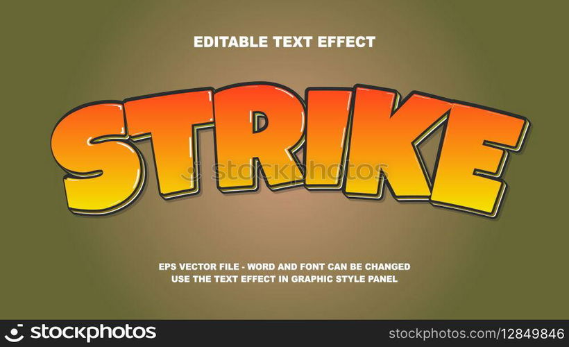 Editable Text Effect Strike 3D Vector Template
