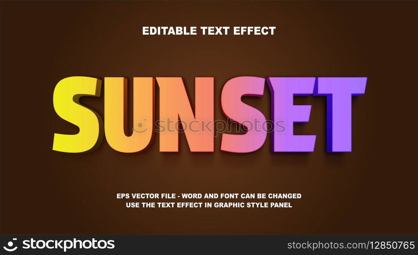 Editable Text Effect Sunset 3D Vector Template