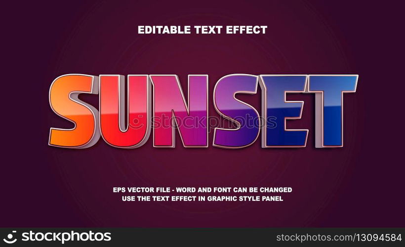 Editable Text Effect Sunset 3D Vector Template