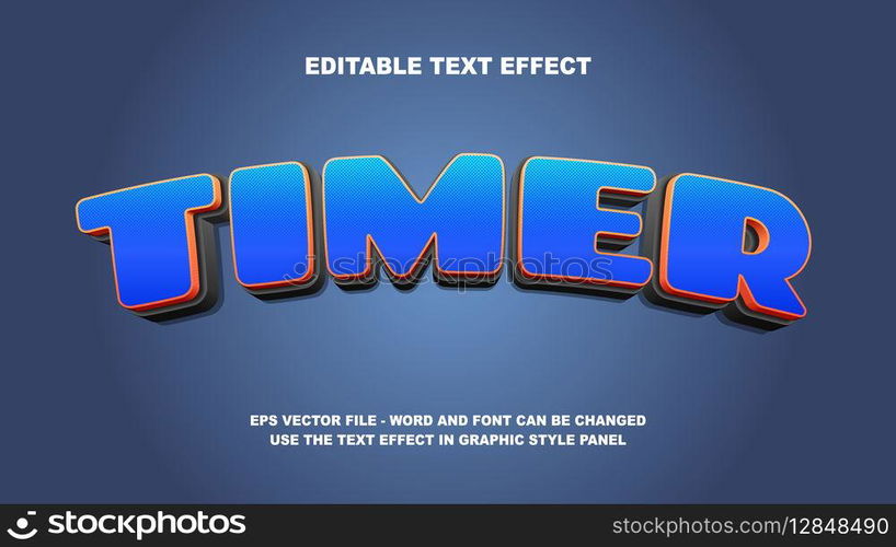 Editable Text Effect Timer 3D Vector Template