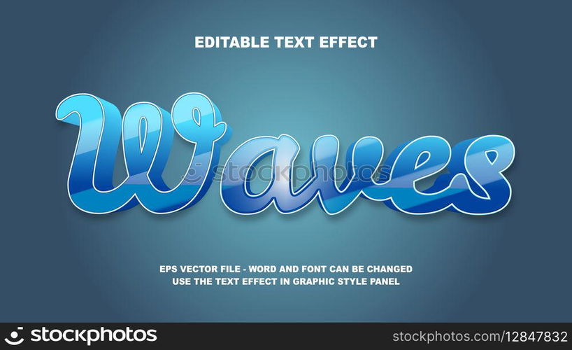 Editable Text Effect Waves 3D Vector Template