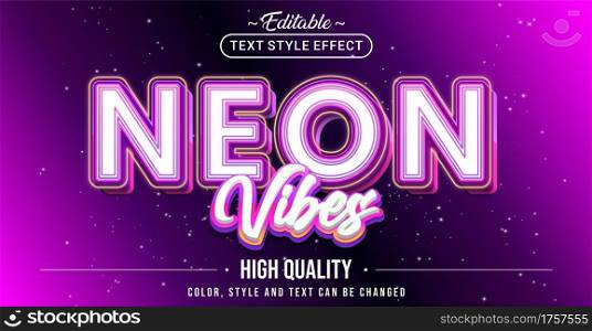 Editable text style effect - Neon Vibes text style theme. Graphic Design Element.