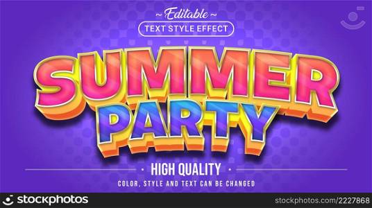 Editable text style effect - Summer Party text style theme. Graphic Design Element.