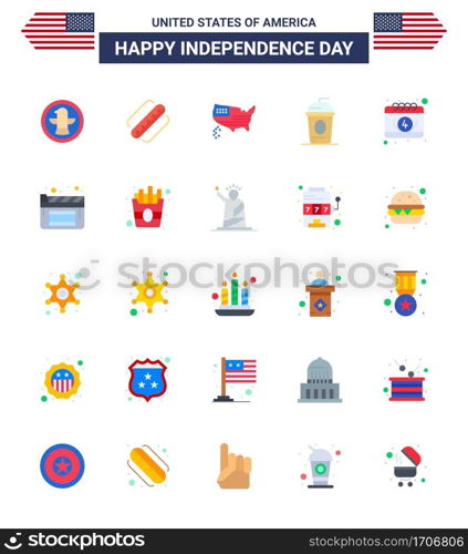 Editable Vector Flat Pack of USA Day 25 Simple Flats of american; holiday; american; drink; cake Editable USA Day Vector Design Elements