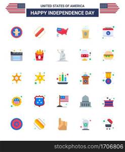 Editable Vector Flat Pack of USA Day 25 Simple Flats of american; holiday; american; drink; cake Editable USA Day Vector Design Elements