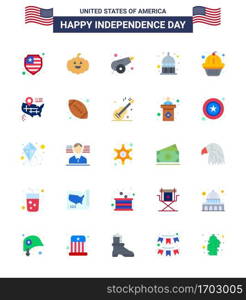 Editable Vector Flat Pack of USA Day 25 Simple Flats of cake  muffin  war  american  statehouse Editable USA Day Vector Design Elements
