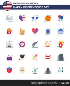 Editable Vector Flat Pack of USA Day 25 Simple Flats of sports; basketball; flag; state; bird Editable USA Day Vector Design Elements