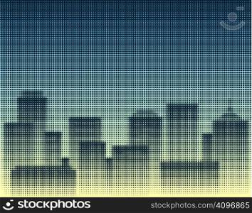 Editable vector halftone design of a city skyline