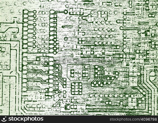 Editable vector illustration of a circuit board with grunge
