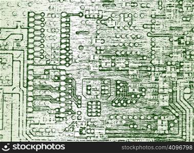 Editable vector illustration of a circuit board with grunge