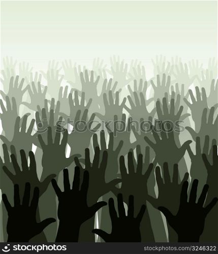 Editable vector illustration of a crowd of waving hands