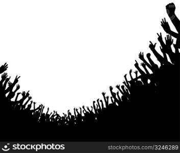 Editable vector illustration of a curved crowd silhouette with copy space