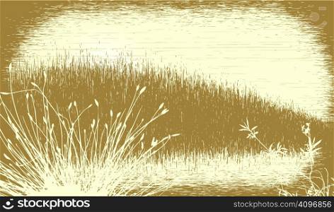Editable vector illustration of a grassy landscape with grunge. All elements as separate objects.