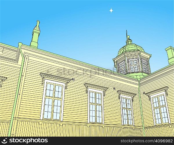 Editable vector illustration of a wooden Russian church