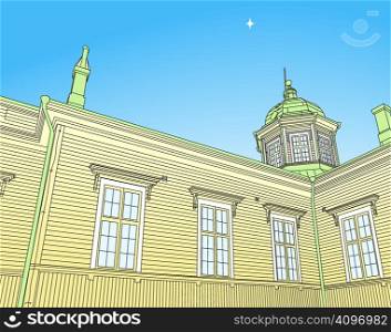 Editable vector illustration of a wooden Russian church