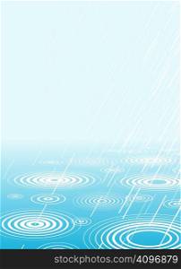 Editable vector illustration of rain falling into water with copy-space
